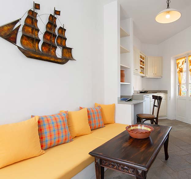 The interior of an apartment at Mare Nostrum in Sifnos